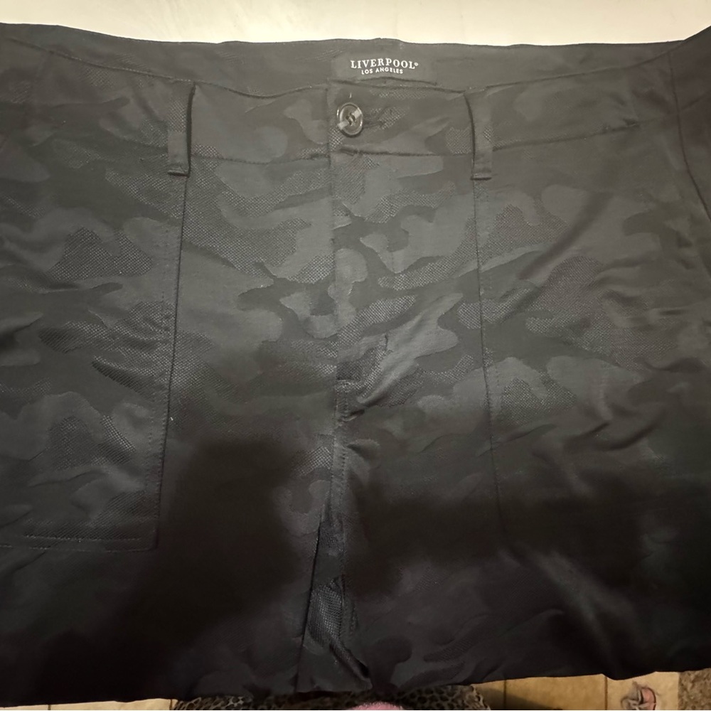 Liverpool Black Satin Camouflage Pants